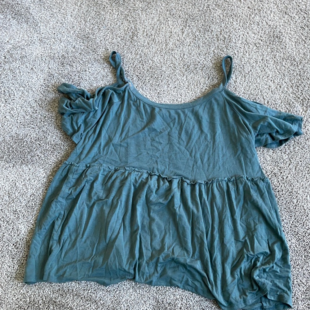 Turquoise shoulder less blouse